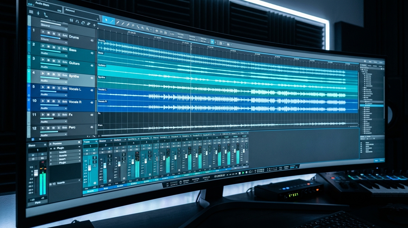 Curved DAW Multitrack Arrangement